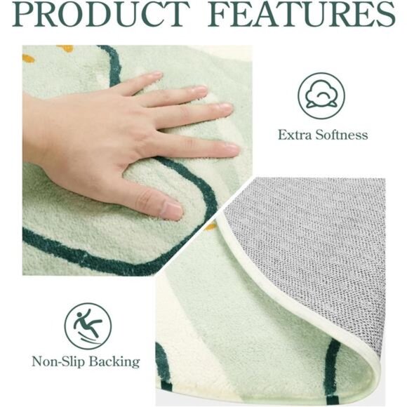 Green Hallway Runner Rug -2x6 Washable Kitchen Runner Rug Boho Non-Slip Low-Plie - Picture 4 of 7